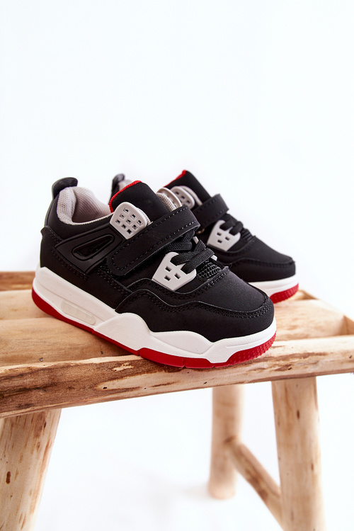 Children's Leather Sports Shoes Black and Red Marisa