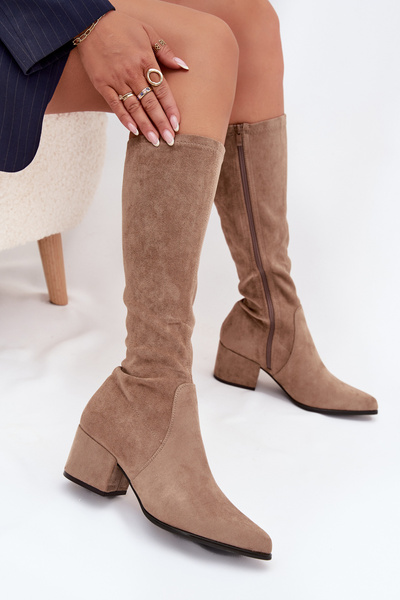 Women's Low Heel Eco Suede Boots Sergio Leone KZ212 Beige