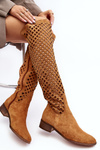 Suede Boots with Cut-Out Pattern Camel Arinna