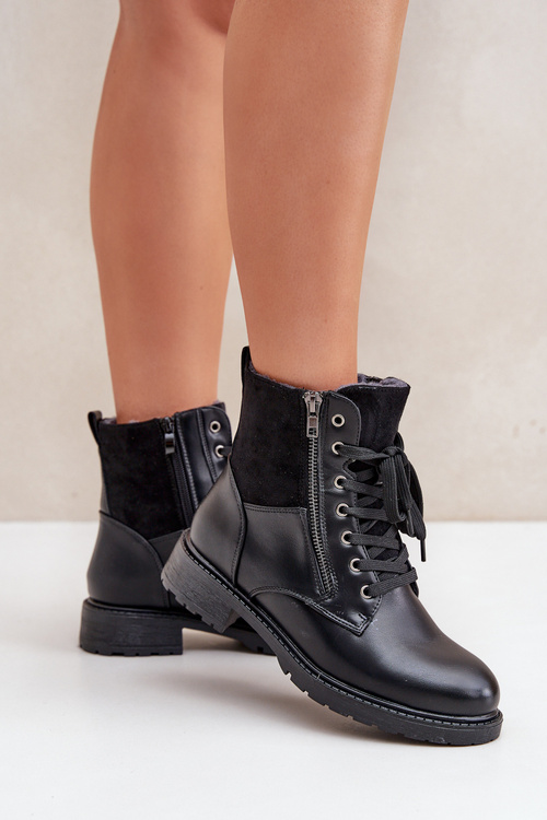 Botki Ocieplane Futerkiem Na Płaskim Obcasie Czarne Naoise