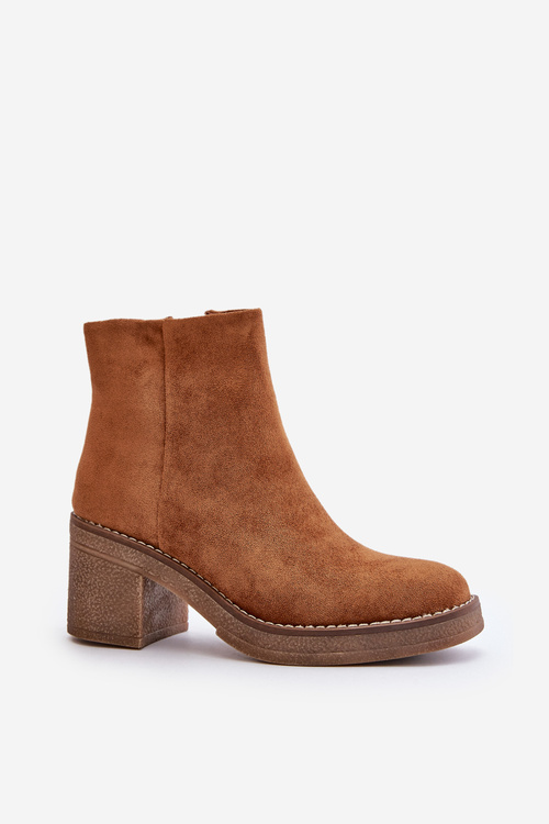Heeled Boots Eco Suede Insulated With Zip Camel Lerallea