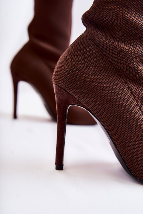 Women's High Boots With A Sock On A Heel Brown Luisell