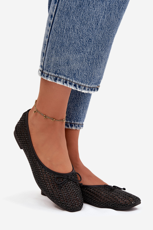 Damskie Plecione Baleriny Z Kokardką Czarne Belirra