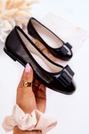 Leather Children's Ballerinas With A Decorative Bow Black Claril