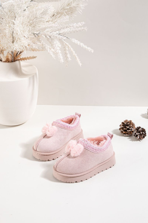 Children's Snow Boots With Embroidery And Bow Pink Daven