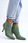 Botki Damskie Zamsz Szpilka Zielone Merisa 9555