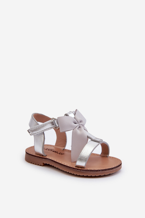 Children's Sandals With Bow on Velcro Silver Joratia