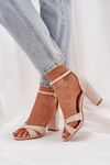 Block Heel Sandals Made Of Eco Leather Beige Lanaria