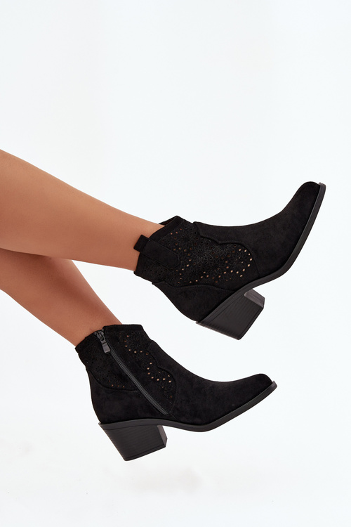 Women's openwork ankle boots on heel Black S.Barski HY52-529 Black