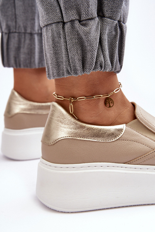 Buty Sportowe Damskie Skóra Platforma Beżowe Lemar Manish 10151