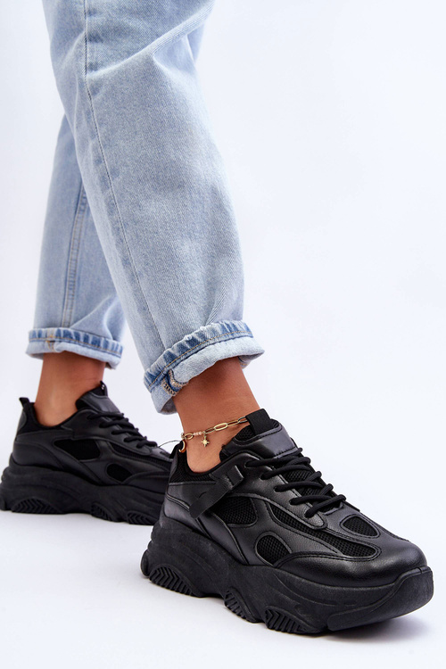Sneakersy Damskie Masywna Platforma Czarne Agnenia WX-92
