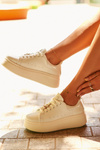 Women's Leather Platform Sneakers With Teddy Bear White Vinceza 66641