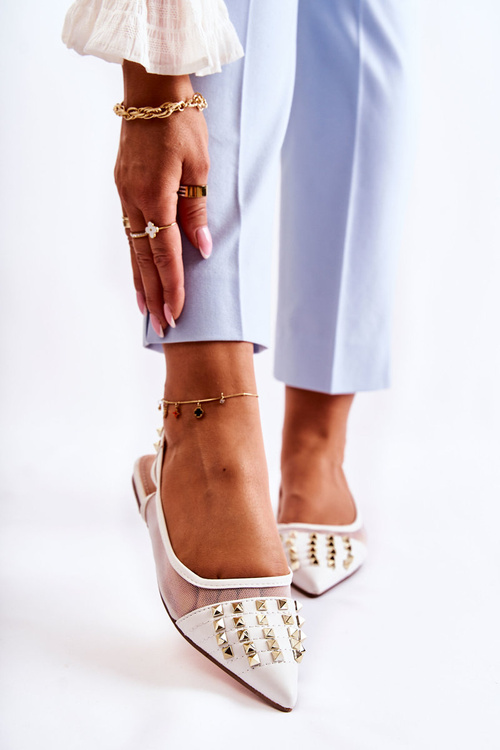 Baleriny Damskie Ćwieki Białe Kinley