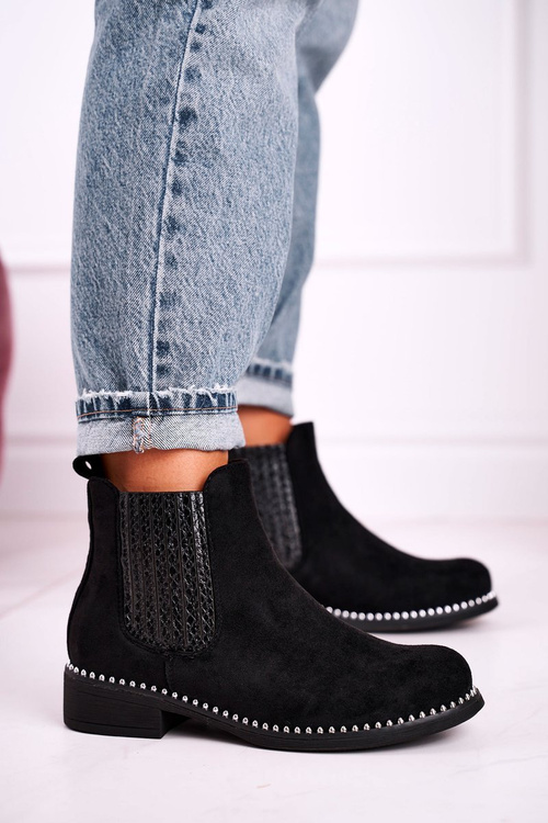 Women's Chelsea Boots With Studs Suede Black Meagan