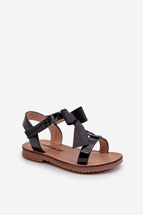 Black Patent Children's Sandals with Bow on Velcro Joratia
