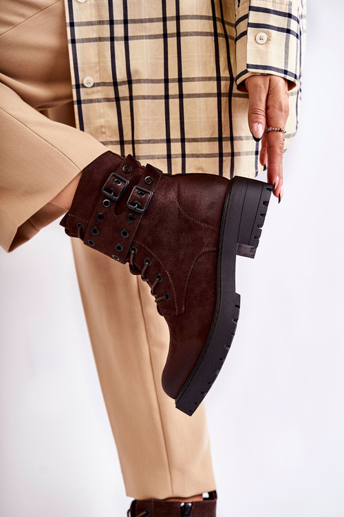 Botki Damskie Zamsz Ocieplane Brązowe Silvor