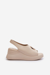Leather Women's Wedge Sandals with Ornament Beige Salvania