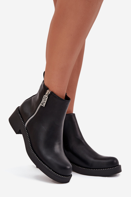 Warm Low Women's Boots With Zircons Black Vionna