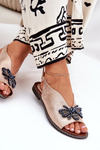 Sparkling Women's Sandals With Decoration Flat Pink Gold Russona