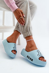 Women's Foam Slides on Chunky Sole with Bear Blue Lamira