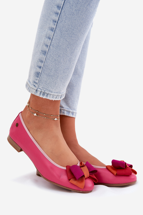 Leather Ballet Flats With Bow Maciejka P6801-15 Fuchsia