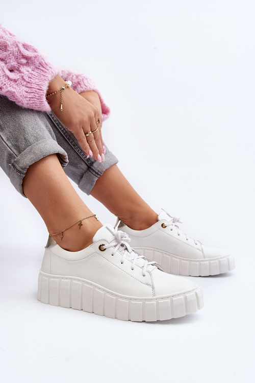 Women's Leather Chunky Sole Shoes Zazoo 2919 White