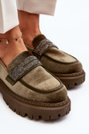 Women's Velvet Moccasins with Decoration Dark Green Wendreda