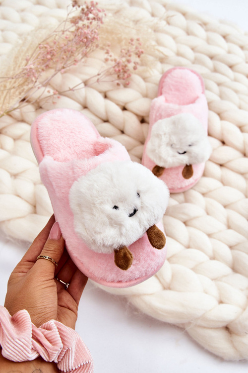 Children's Warm Slippers With Fur Pink Rubee