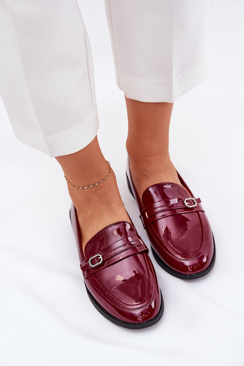Lacquered Women's Moccasins With Decorative Buckle Bordeaux Mollan