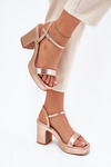 Eco Leather Sandals On Heel Rose Gold Lillita