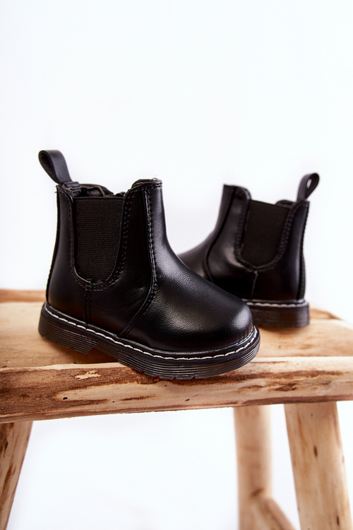 Children's Leather Warm Boots Black Porky