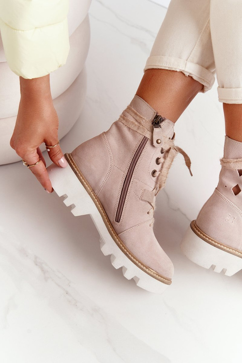 Suede Openwork Boots Maciejka Beige 05033-04