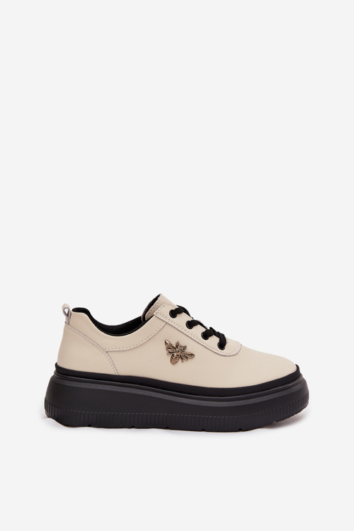 Leather Women's Platform Shoes with Buckle Vinceza 41495 Beige