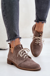 Zazoo 2959 Suede Oxfords Lace-Up Flat Heels Dark Beige