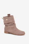 Leather Suede Women's Boots with Gathering Insulated Zazoo 4210 Beige
