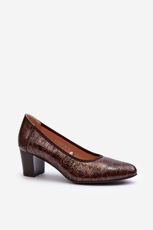 Brown Embossed Patent Leather Pumps Cynania