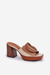 Women's sandals on block heel with buckle Camel Amuria