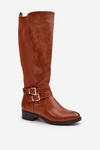 Women's Knee High Boots With Flat Heel And Buckles Camel Lotina