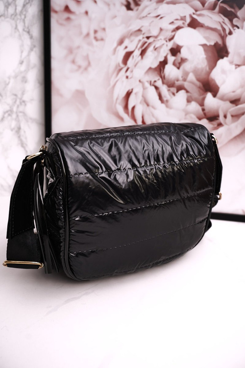 Torebka Listonoszka Z Frędzlami LAURA BIAGGI Błyszcząca Czarna