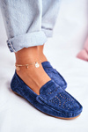 Women's Suede Openwork Moccasins S.Barski Navy Blue