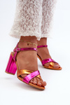 Eco Leather Sandals with High Block Heel Fuchsia Abilica