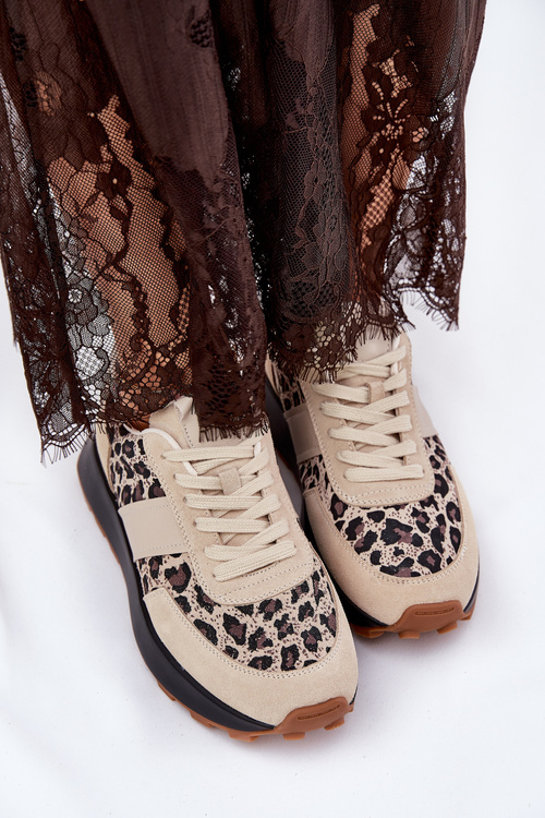 Suede Women's Sneakers On Platform Panther Vinceza 66793 Beige