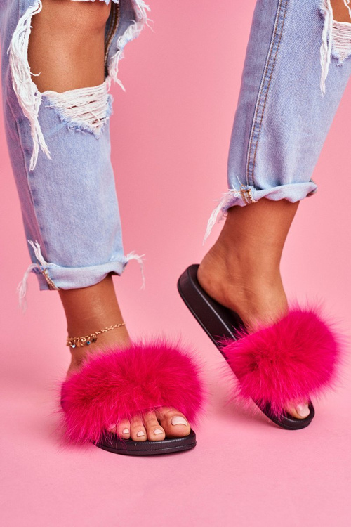 Women's Flip Flops with Natural Fur Fuchsia Naturis