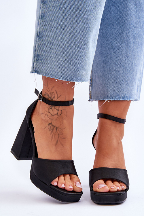 Satin Sandals On Chunky Heels Black Eternity