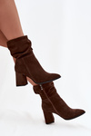 Ankle boots made of genuine suede lined on heel with ruffle Zazoo 4216 Chocolate