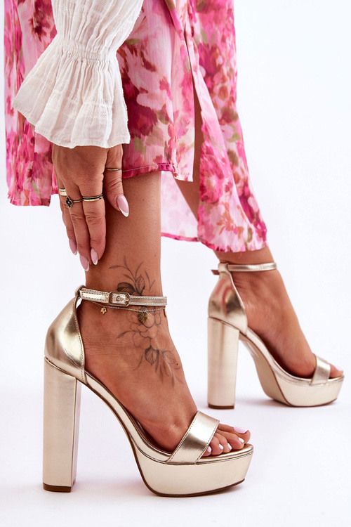 Leather Sandals On A High Bar And Platform Golden Sky Dream