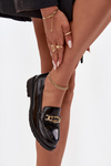Lacquered Women's Loafers With Gold Decoration S Bar ski HY52 539 Black