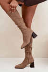 Women's Low Heel Boots with Stitching Beige Celandine