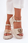 Women's Leather Sandals With Golden Detail Vinceza 79541 Beige
