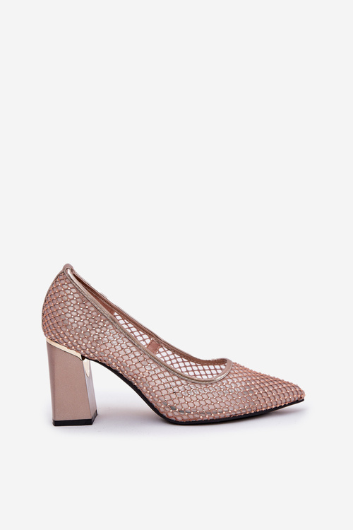 Embellished Mesh Heels On Heel Beige Vinceza 62211